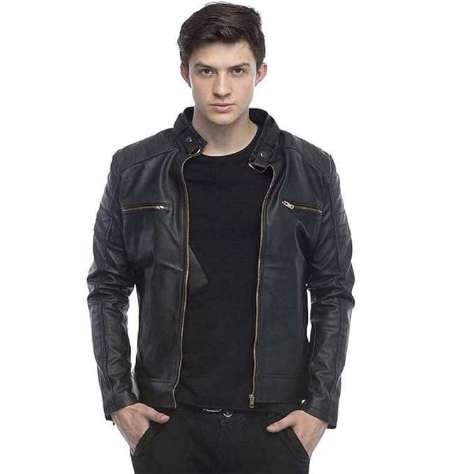 Black Faux Leather Biker Jacket Mens