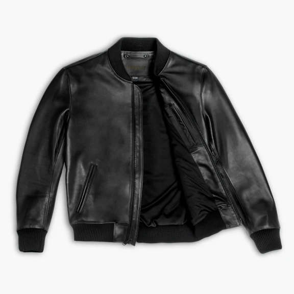 Black Leather Bomber Jacket 2