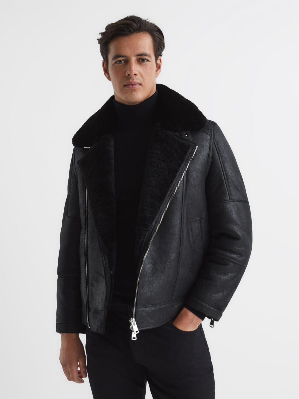 Black Suede Sherpa Jacket