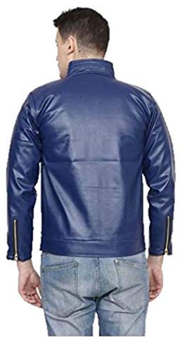 Blue Faux Leather Biker Jacket 3