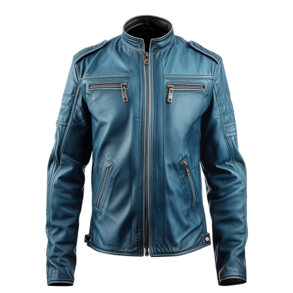 Blue Motorcycle Leather Jacket