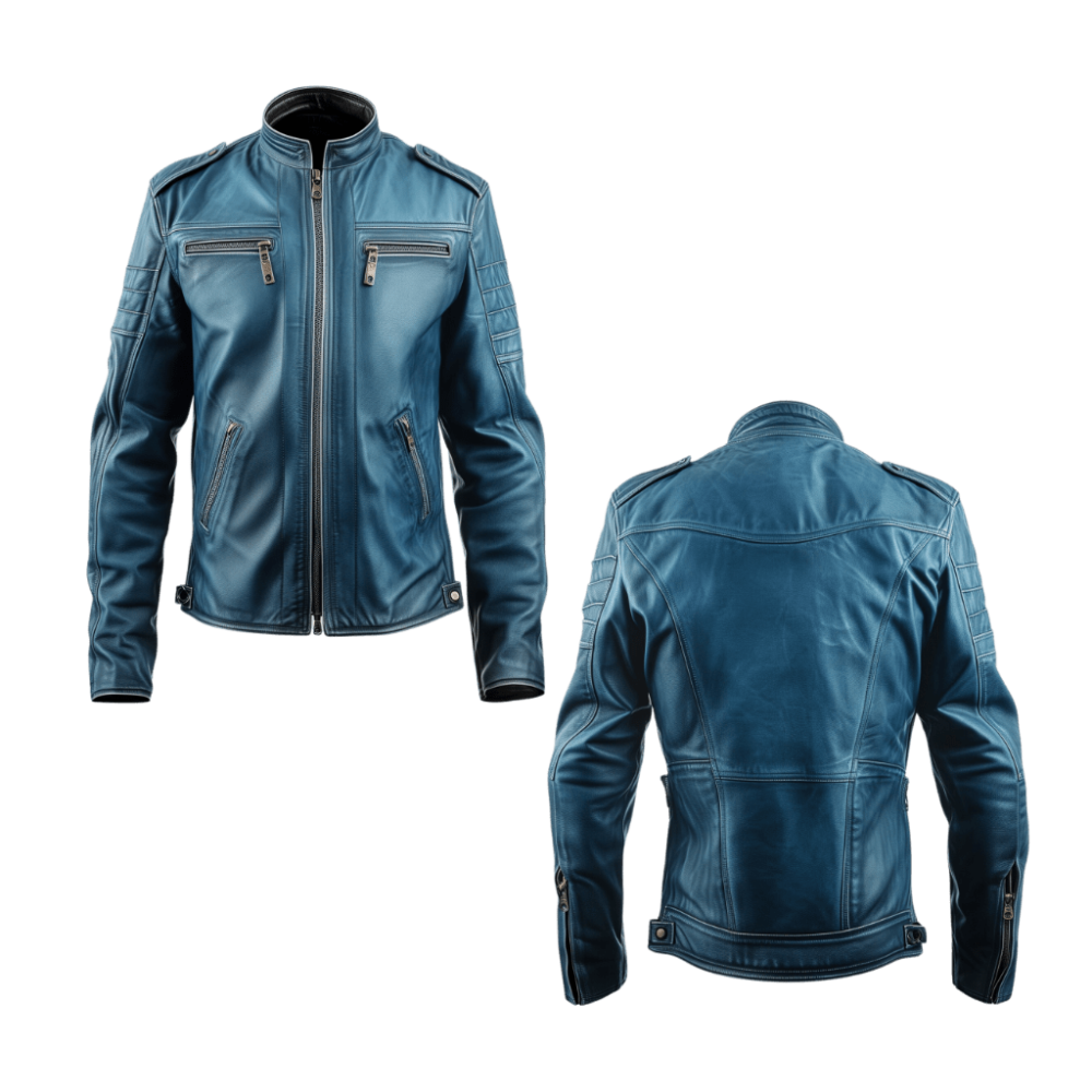 Blue Motorcycle Leather Jacket 5