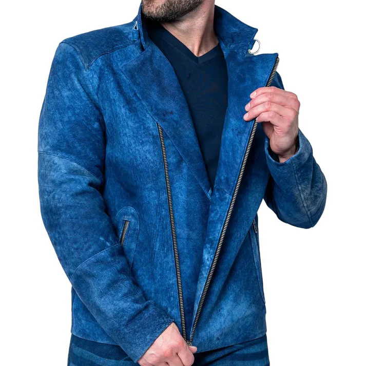 Blue Suede Leather Jacket 4
