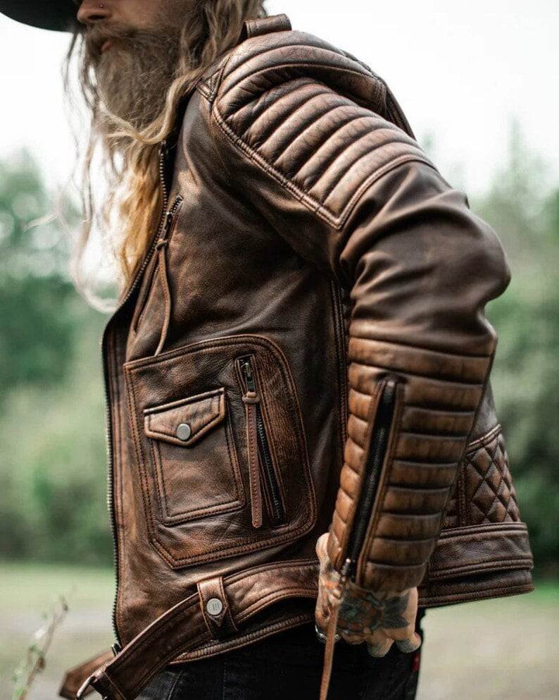Brown Distressed Motorcycle Jacket 2