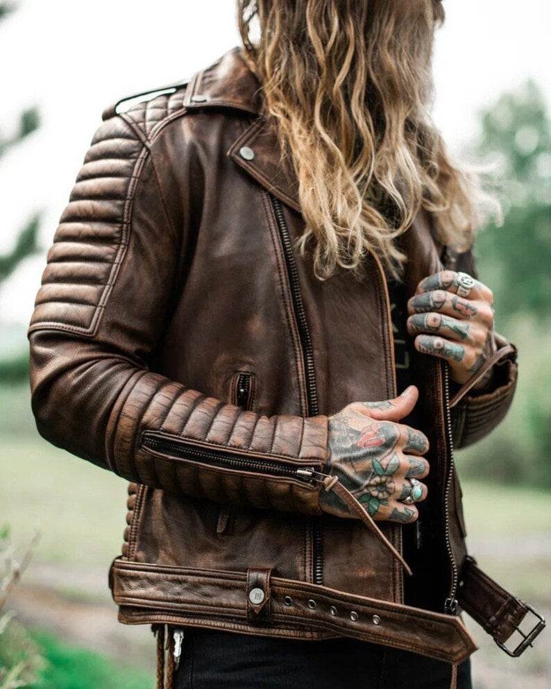 Brown Distressed Motorcycle Jacket 3