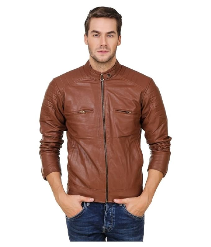 Brown Faux Leather Biker Jacket