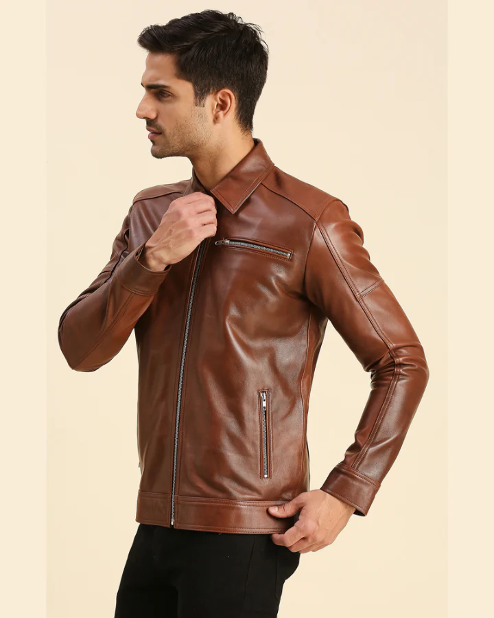 Brown Faux Leather Motorcycle Jacket 2