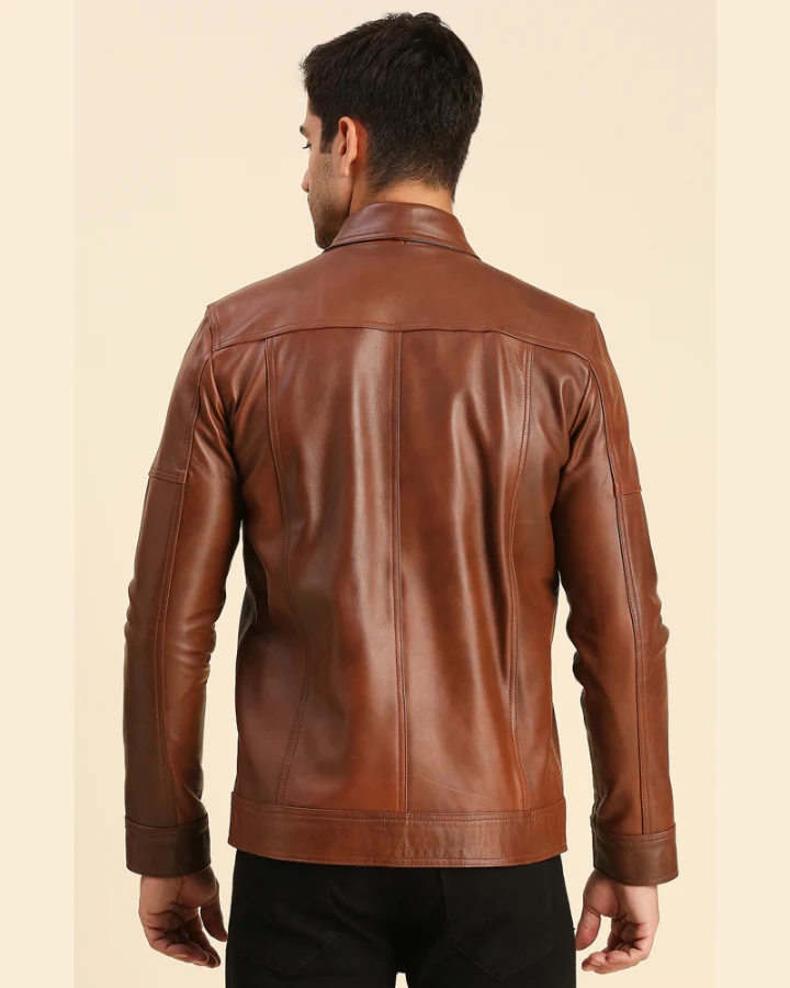 Brown Faux Leather Motorcycle Jacket 3
