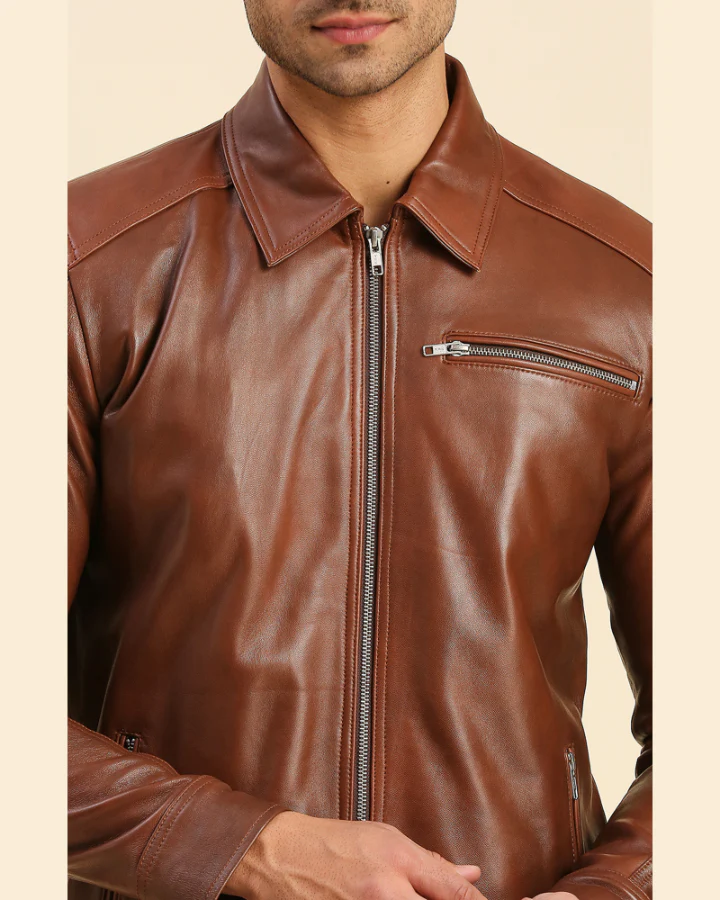 Brown Faux Leather Motorcycle Jacket 5