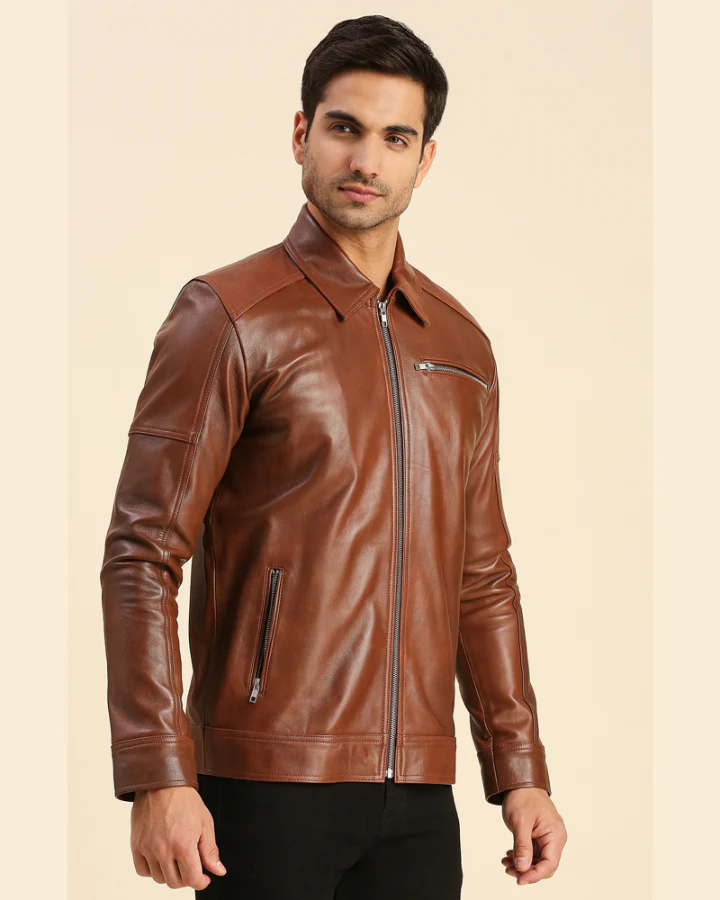 Brown Faux Leather Motorcycle Jacket