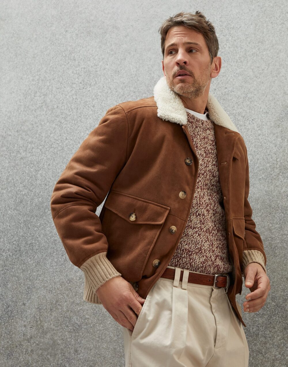 Brown Suede Shearling Jacket 1