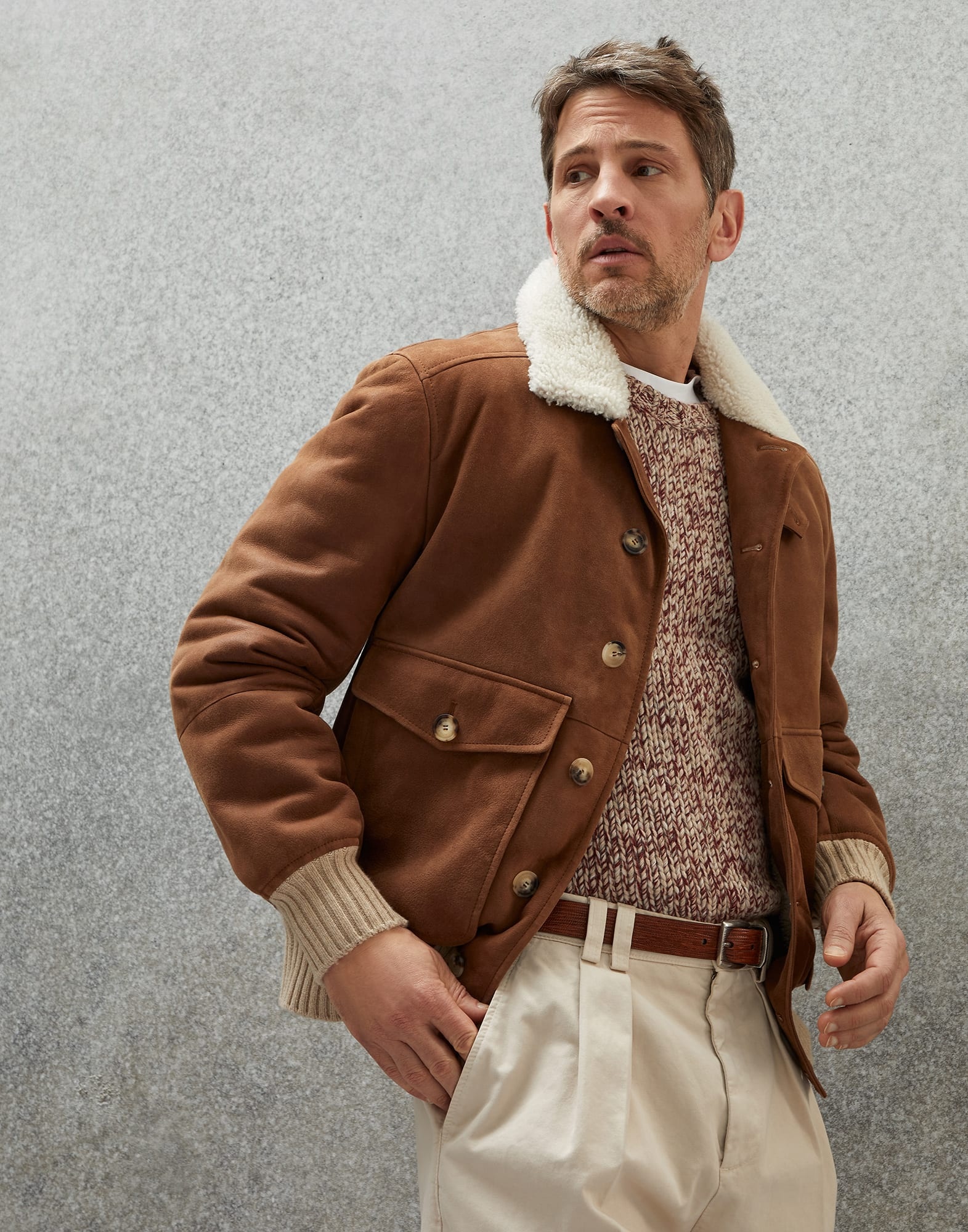 Brown Suede Shearling Jacket 1