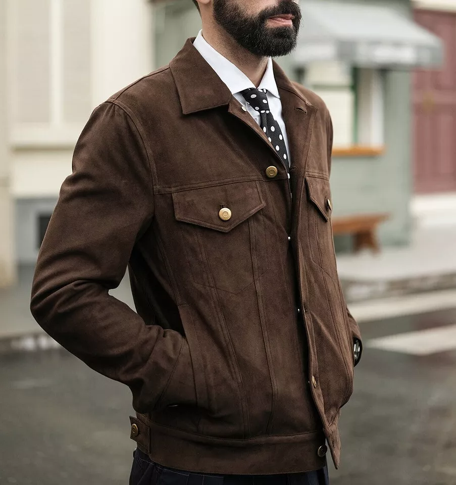 Brown Suede Trucker Jacket