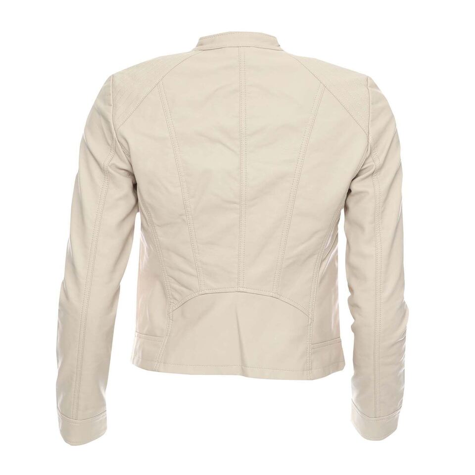 Cream Faux Leather Biker Jacket 2