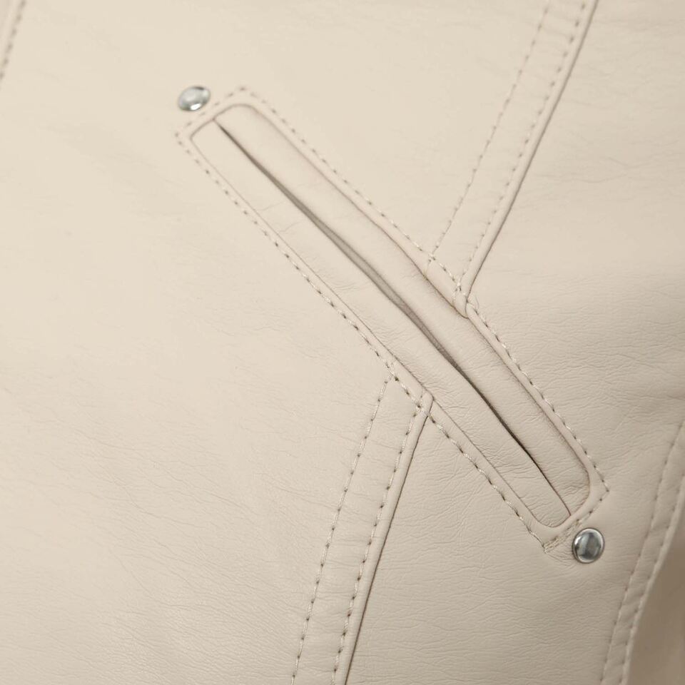 Cream Faux Leather Biker Jacket 4