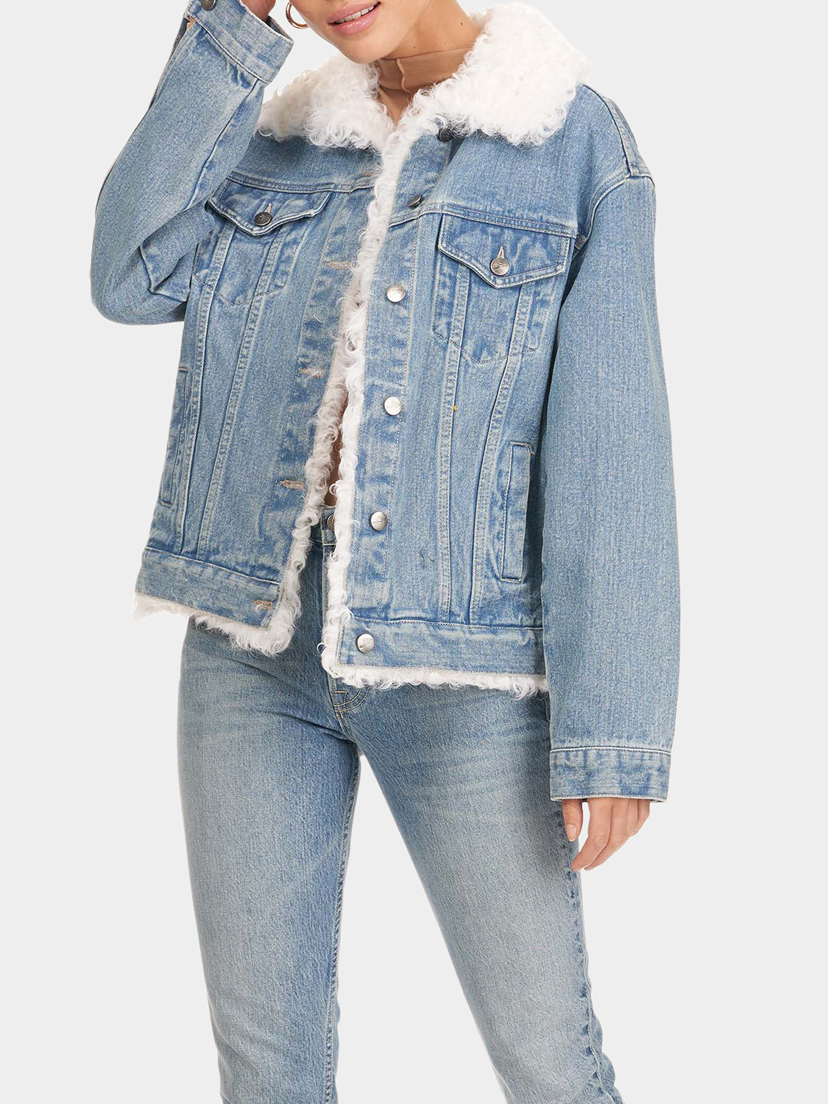 Denim Jacket Sheepskin Collar Womens