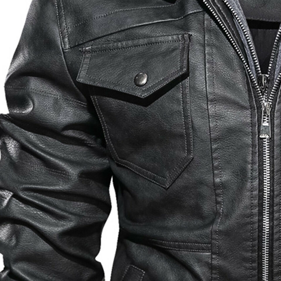 Faux Leather Hooded Biker Jacket 3