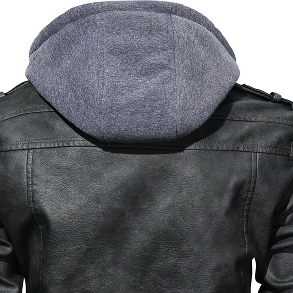 Faux Leather Hooded Biker Jacket 4