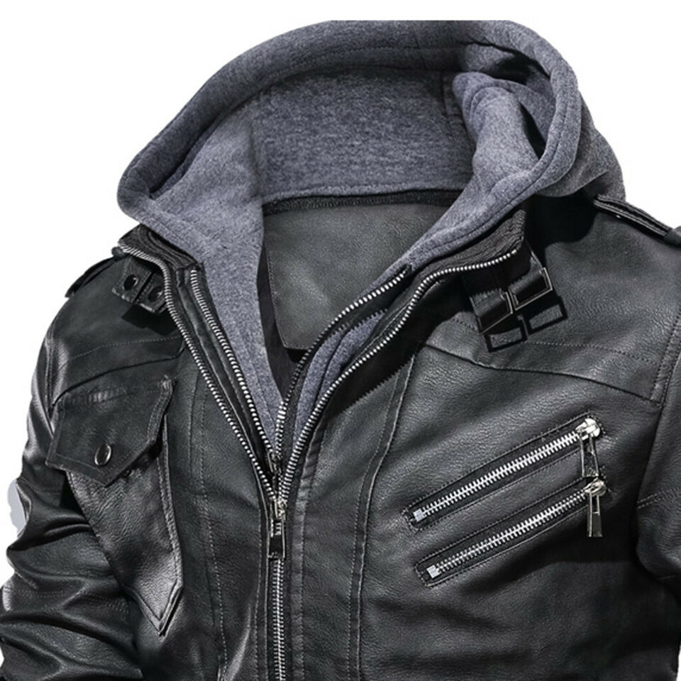 Faux Leather Hooded Biker Jacket 2