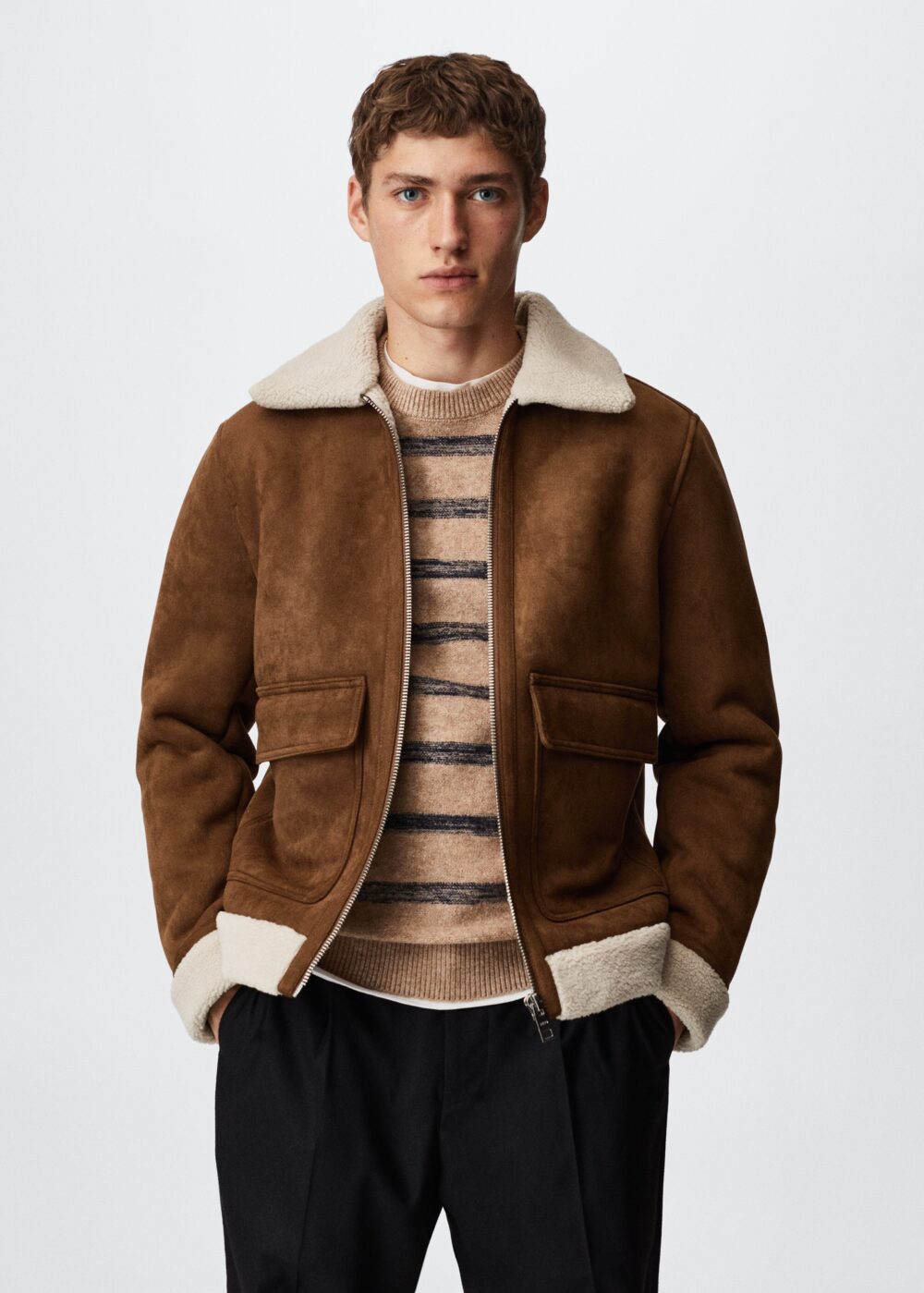 Faux Suede Aviator Jacket