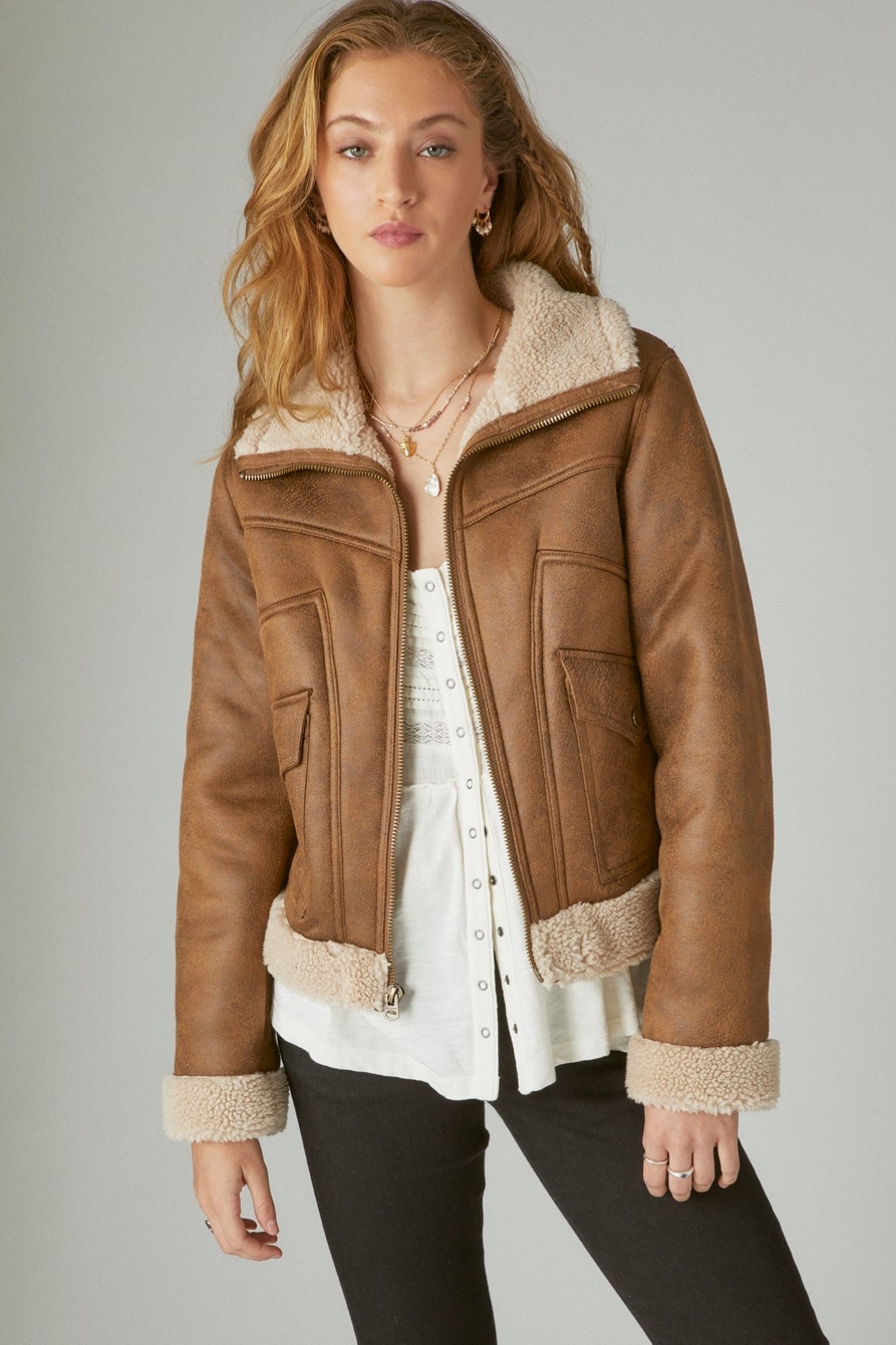 Faux Suede Jacket With Sherpa Lining