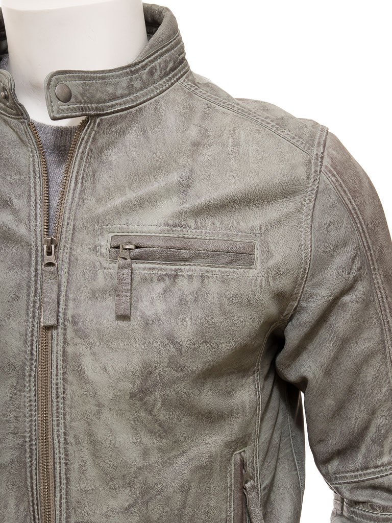 Grey Leather Motorcycle Jacket 3