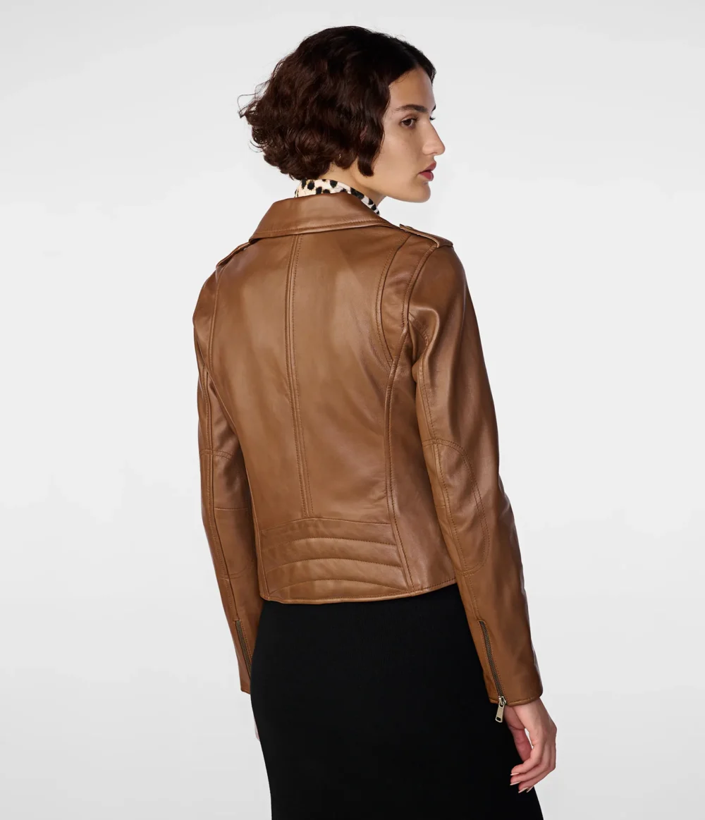 Ladies Brown Leather Motorcycle Jacket 3