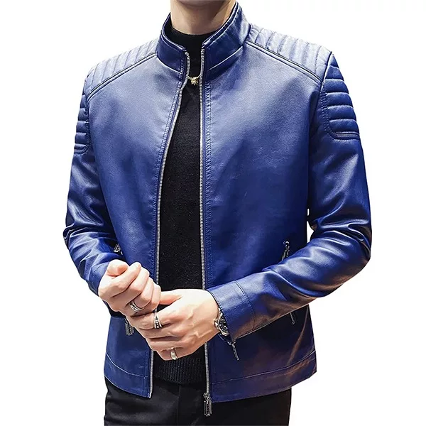 Leather Motorcycle Jacket Blue 2
