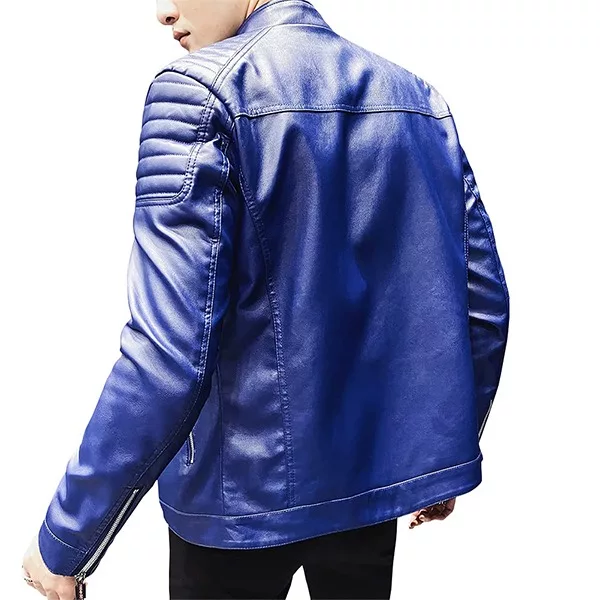 Leather Motorcycle Jacket Blue 3