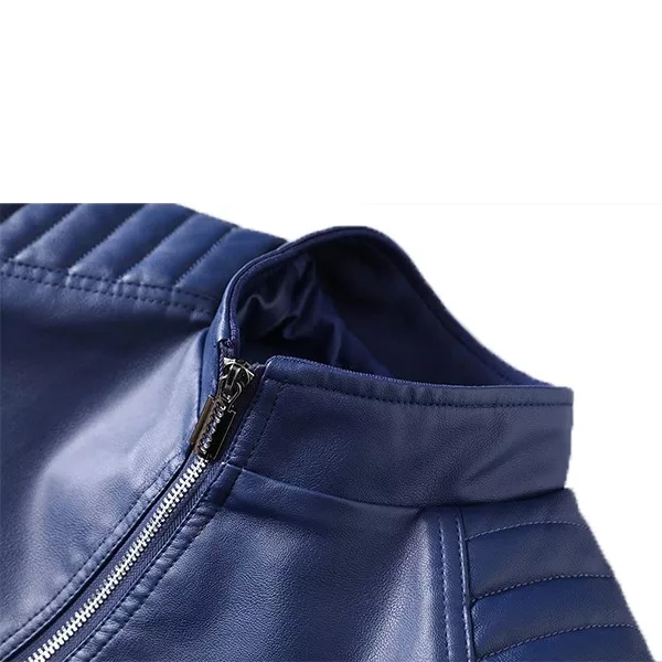 Leather Motorcycle Jacket Blue 5