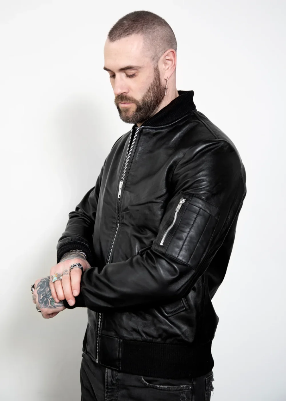 Mens Black Leather Aviator Jacket
