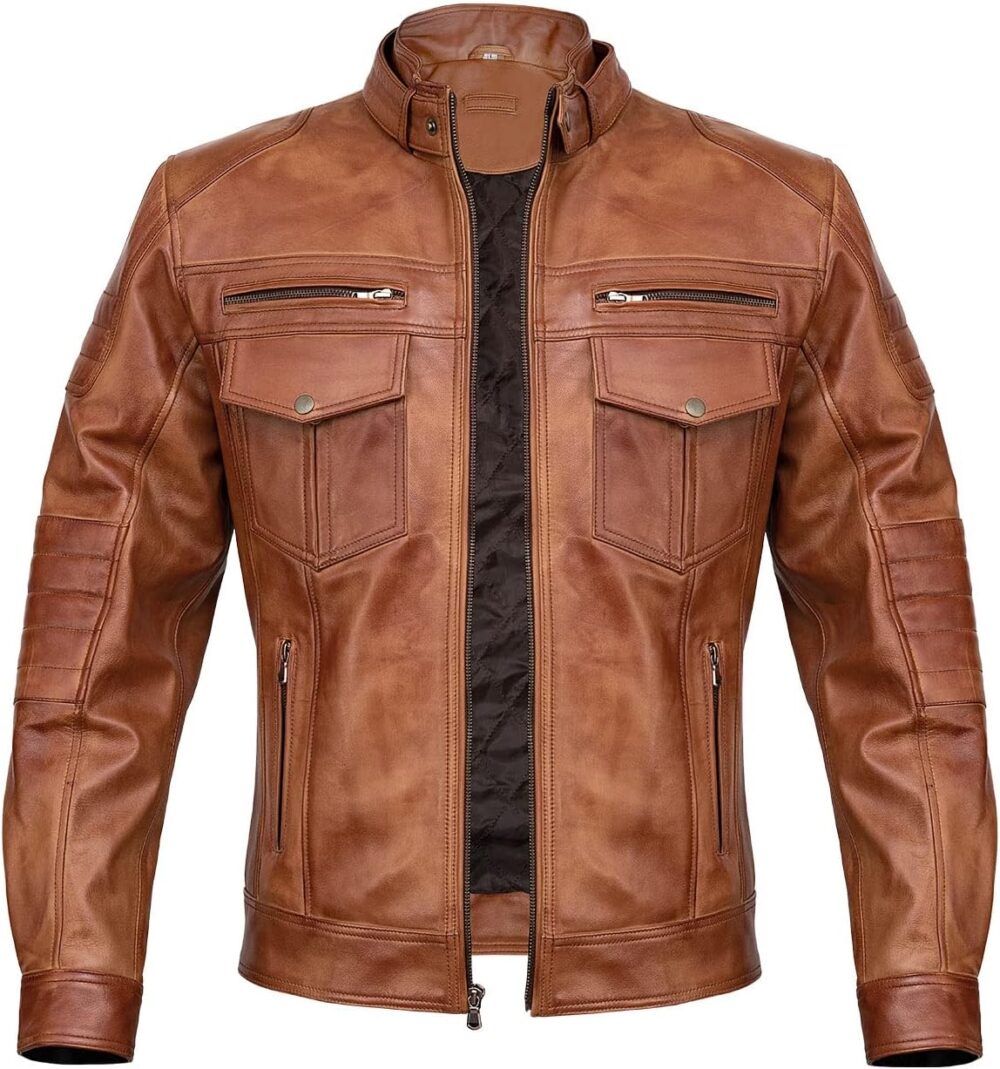 Mens Brown Leather Motorcycle Jacket