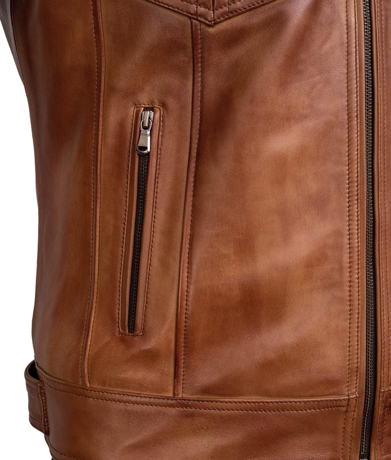 Mens Brown Leather Motorcycle Jacket 4