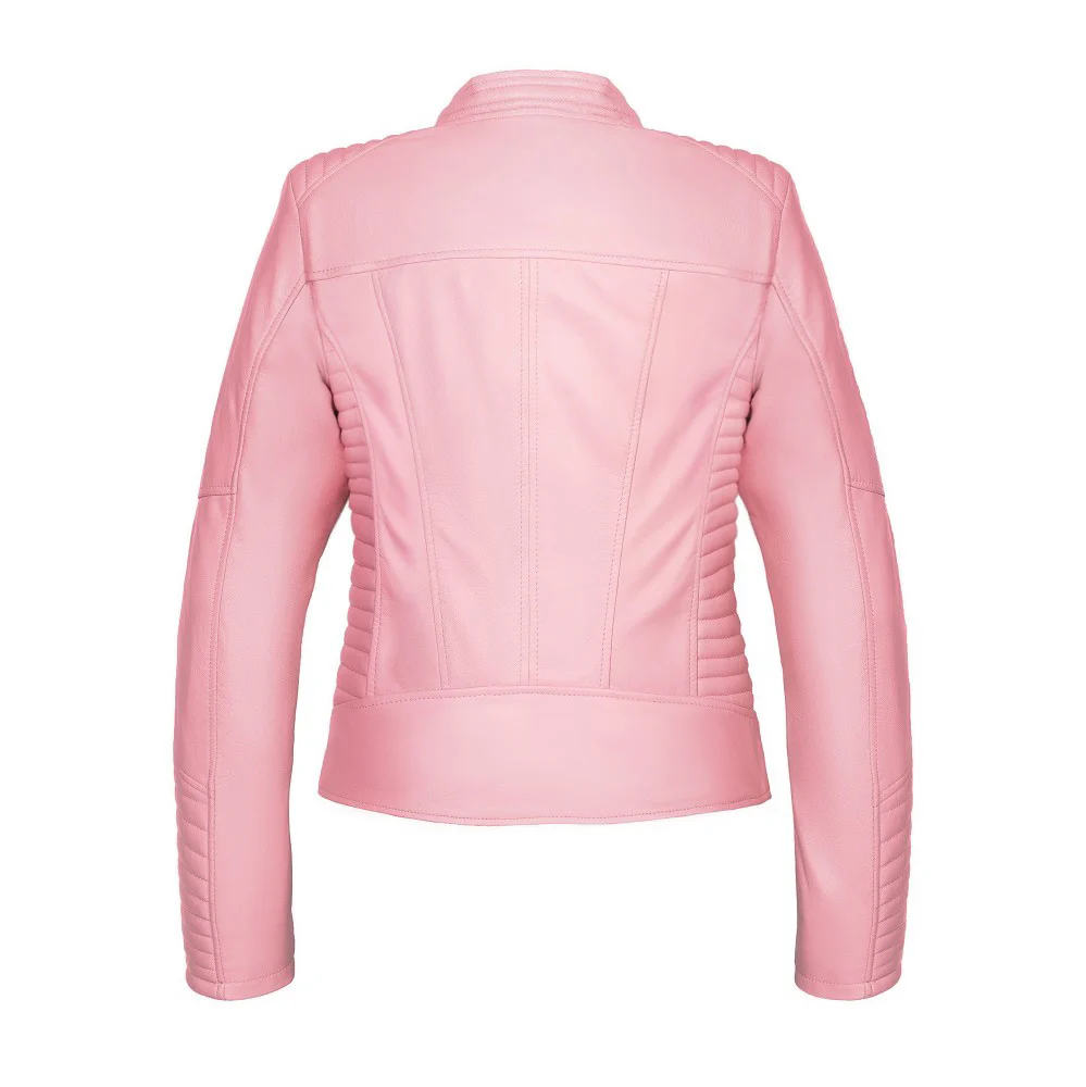 Pink Leather Motorcycle Jacket 3