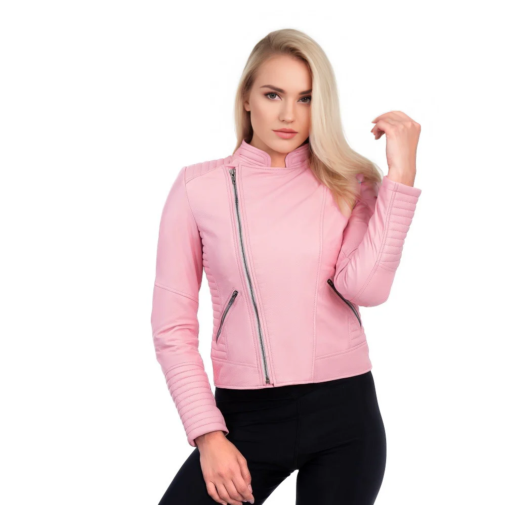 Pink Leather Motorcycle Jacket 4