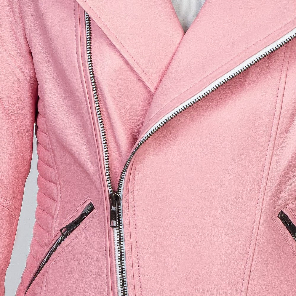 Pink Leather Motorcycle Jacket 5