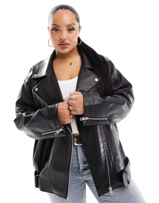 Plus Size Leather Motorcycle Jacket
