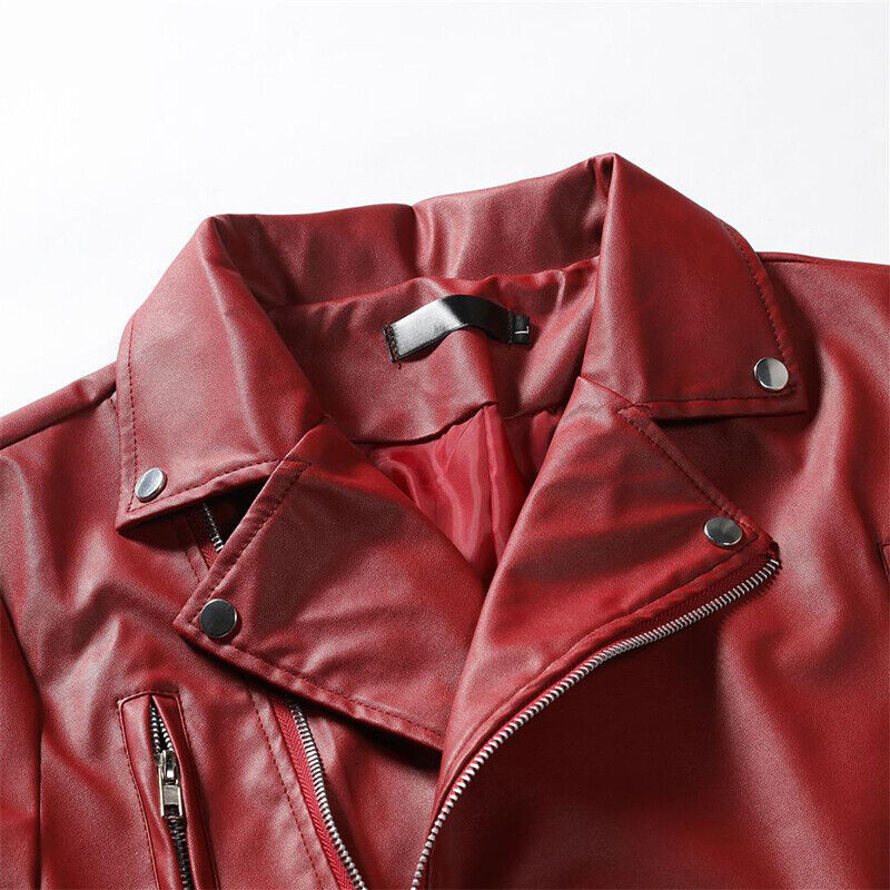 Red Faux Leather Biker Jacket 2