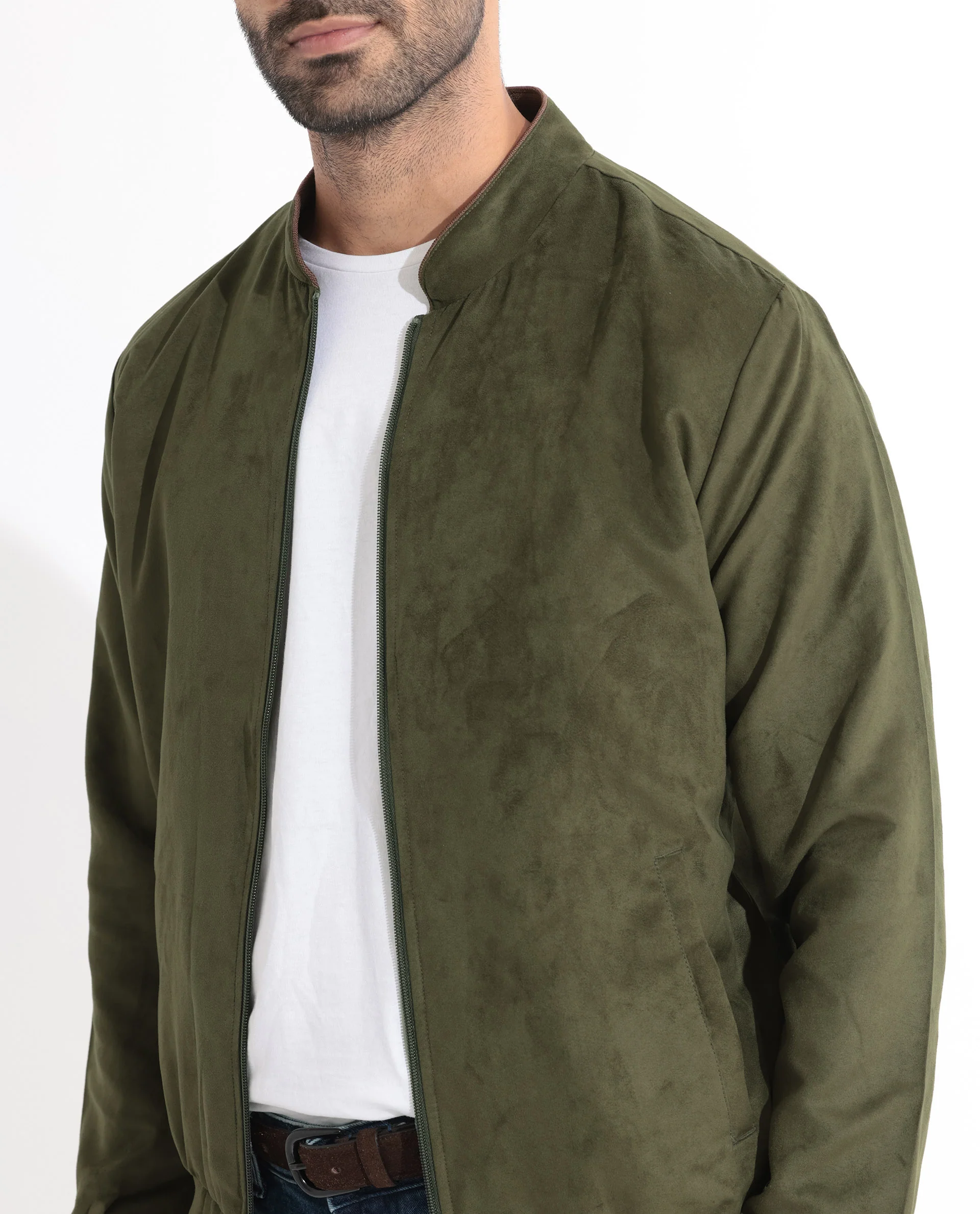 Suede Bomber Jacket Green 1