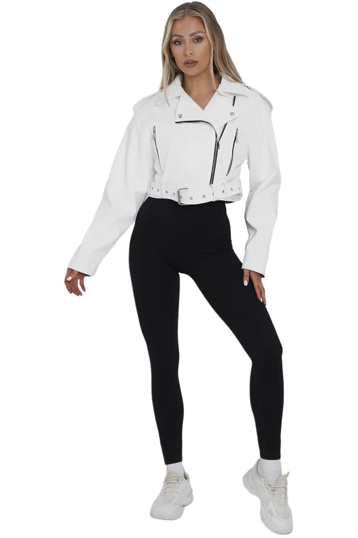 White Faux Leather Biker Jacket