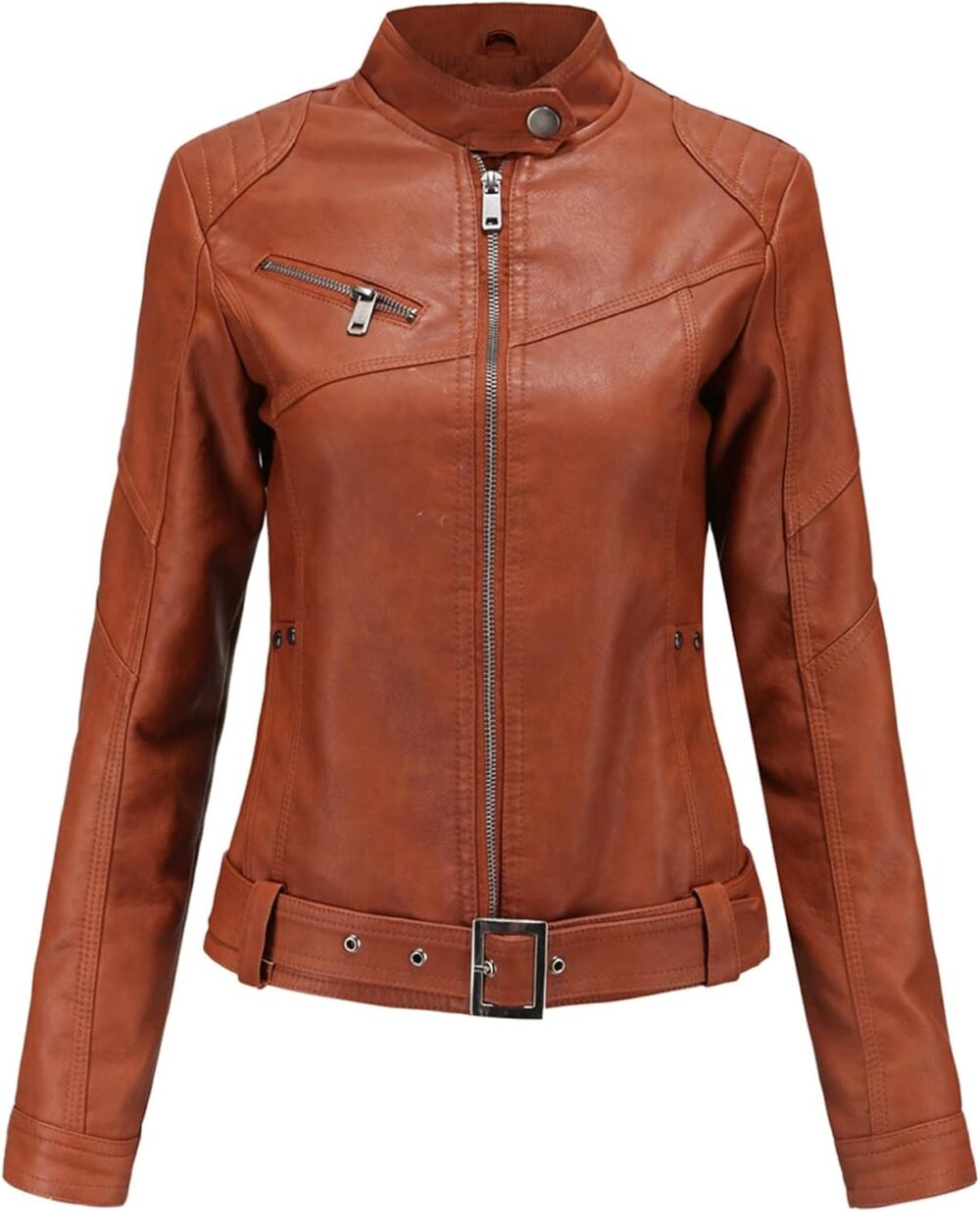 Womens Brown Leather Motorcycle Jacket 2