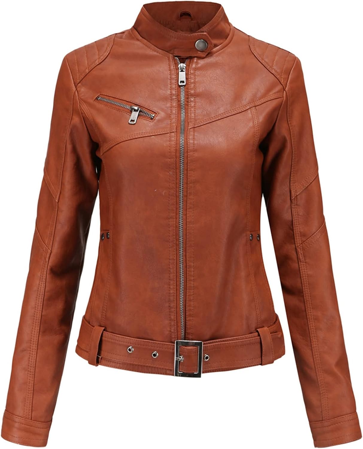 Womens Brown Leather Motorcycle Jacket 2
