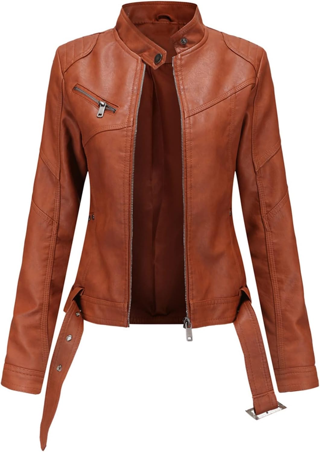 Womens Brown Leather Motorcycle Jacket 4