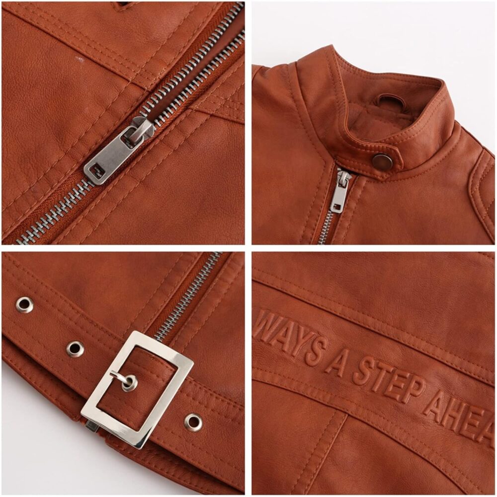 Womens Brown Leather Motorcycle Jacket 5