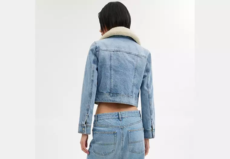 Womens Denim Jacket With Sheepskin Collar 2