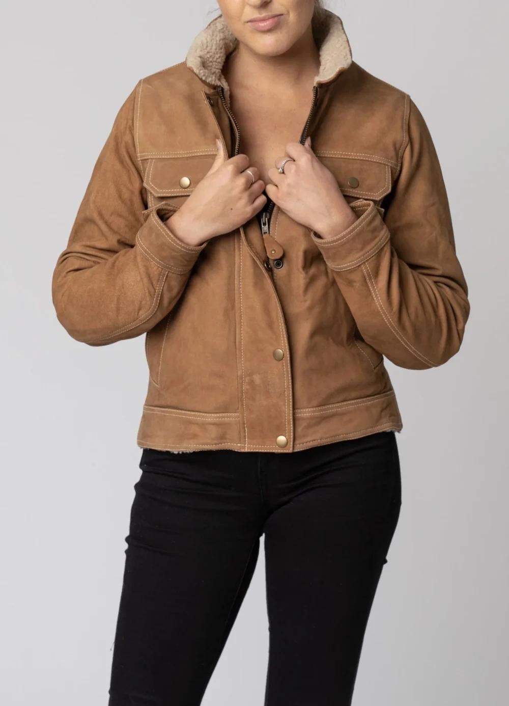Womens Leather Motorcycle Jacket Brown 3