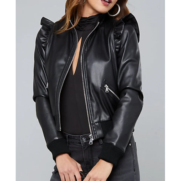 black leather bomber jacket
