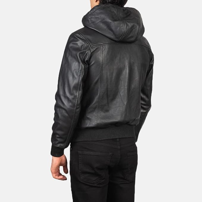 bomber leather jacket with hood 3