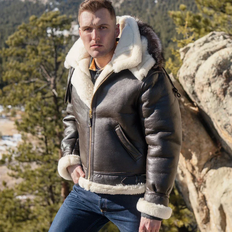 classic b-3 sheepskin leather bomber jacket
