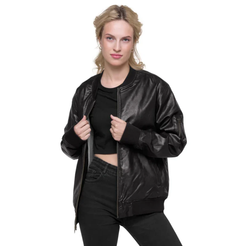 faux leather bomber jacket